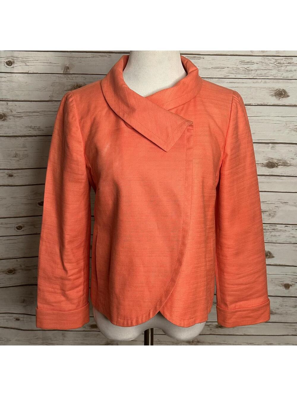 J.Crew coral linen-cotton textured structured collar cropped jacket Size 10